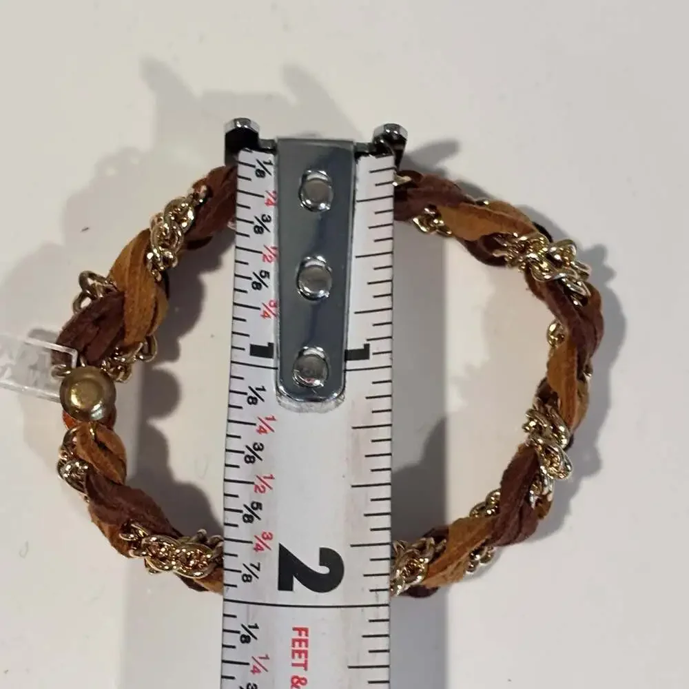 Braided Suede Bracelet with Gold Chain